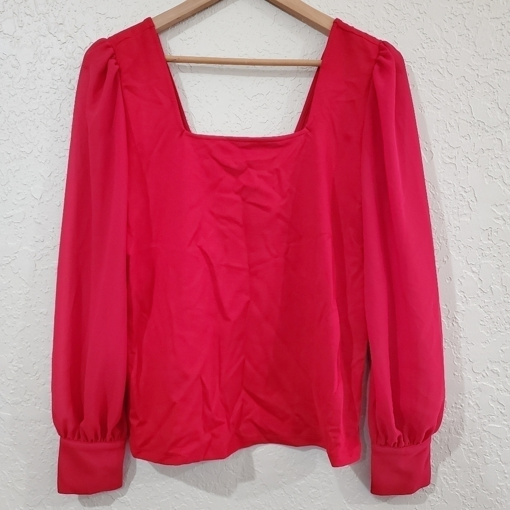 NWT Gibson Red Balloon Sleeve Blouse Size Xsmall